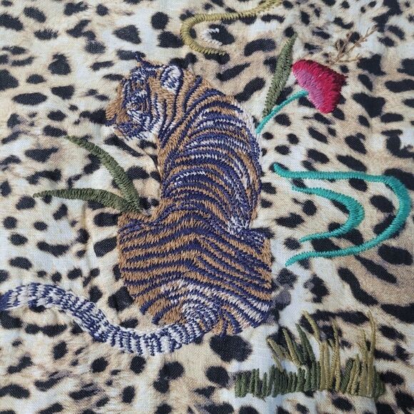 $295 JOHNNY WAS NEW LEOPARD EMBROIDERED FLORAL POPOVER DRESS COVER UP MEDIUM NWT - Picture 12 of 14